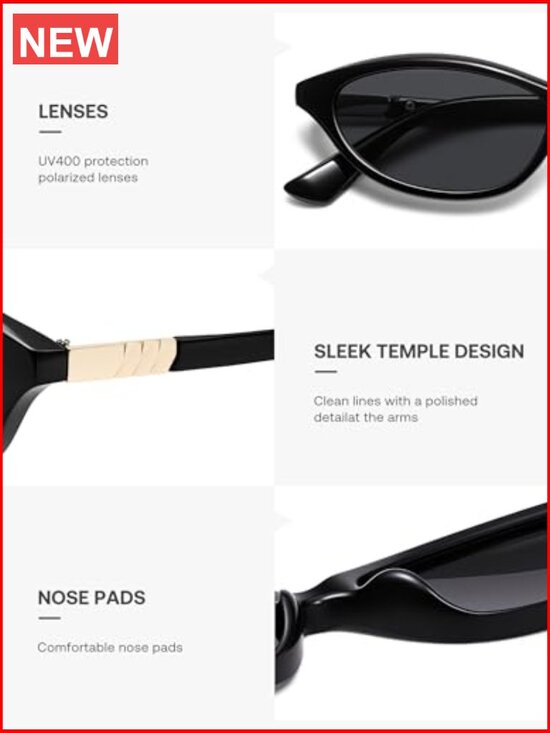 Trendy Oval Sunglasses UV400 Protection Polarized TAC Lens Petite Cat Eye Shades